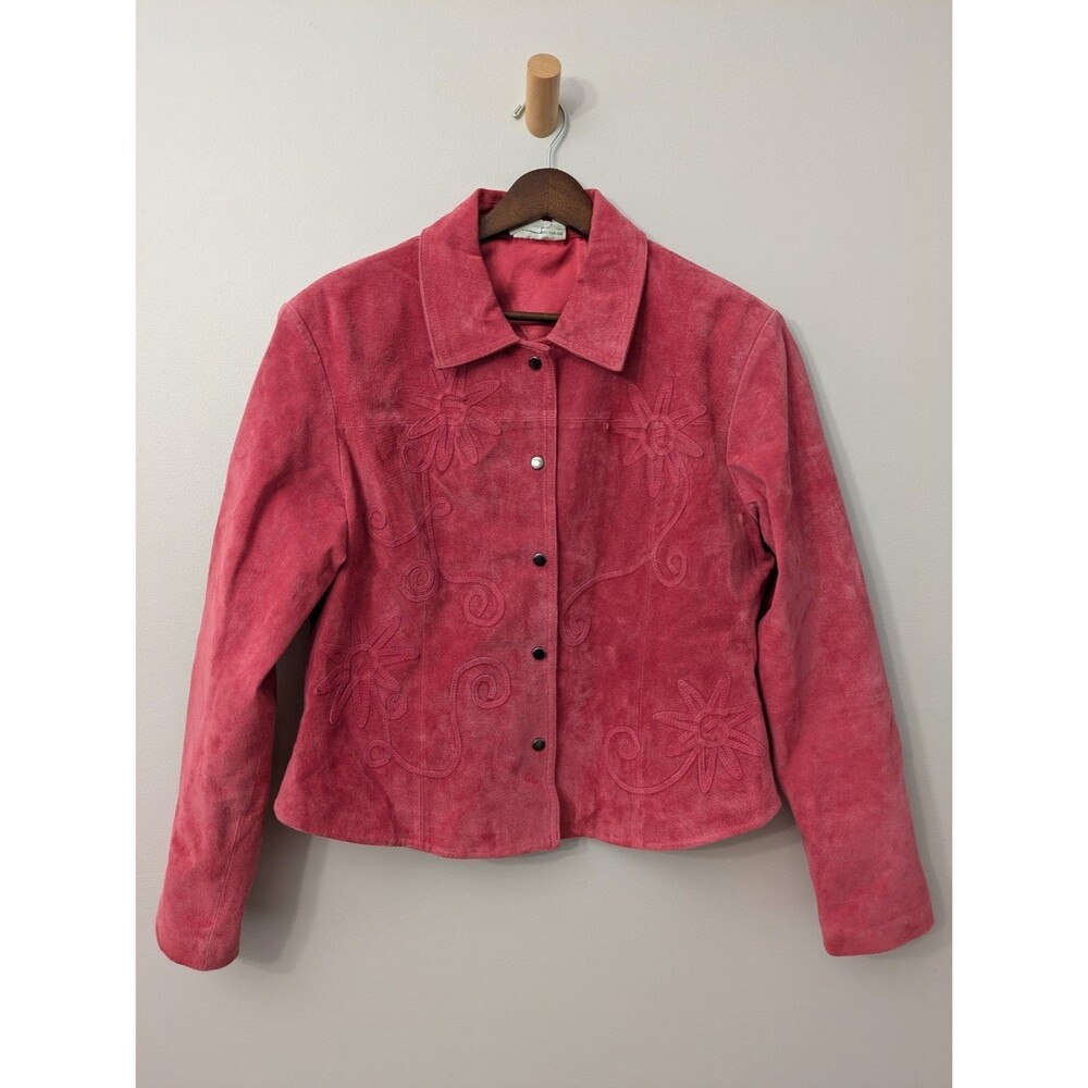 Coldwater Creek Pink Suede Jacket Leather Floral Applique Western Medium $149